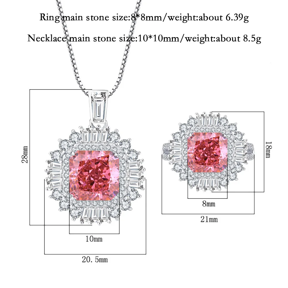 2023 Trend 100% 925 Real Silver Pink-Orange Tourmaline High Carbon Diamond Women Pendant Necklace Ring Wedding Fine Jewelry Sets