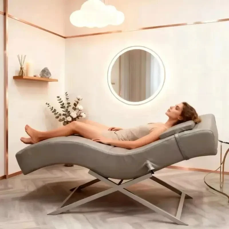 Gold Base Metal Massage Facial Spa Bed White Eyelash Tattoo Cosmetic Treatment Table
