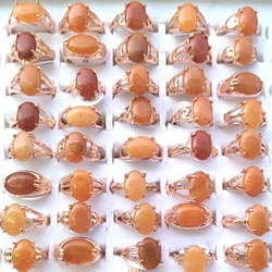 Mixed Lot Rose Gold Plated Yellow Semi Precious Natural Stone Rings 50pcs/lot For Women