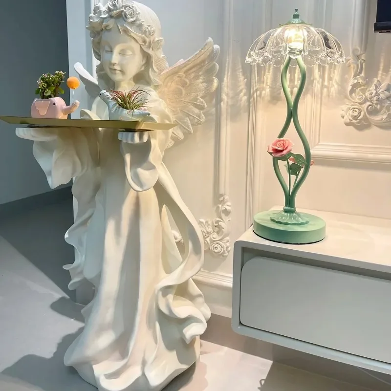 

French Alice Angel Tray Sculpture Floor Living Room Entrance Key Storage Nordic Luxury Home Decoration Ornaments Home Furniture