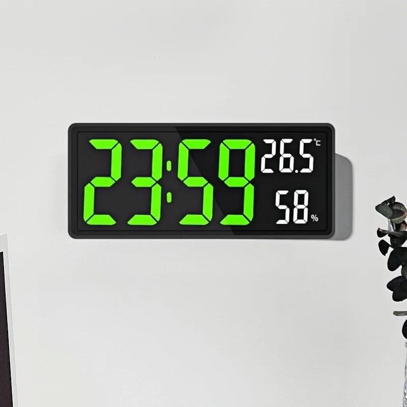 Large Digital Wall Clock with TEMP Humidity 3 Display Modes Night Mode Table Clock 12/24H Snooze LED Alarm Clock for Living Room
