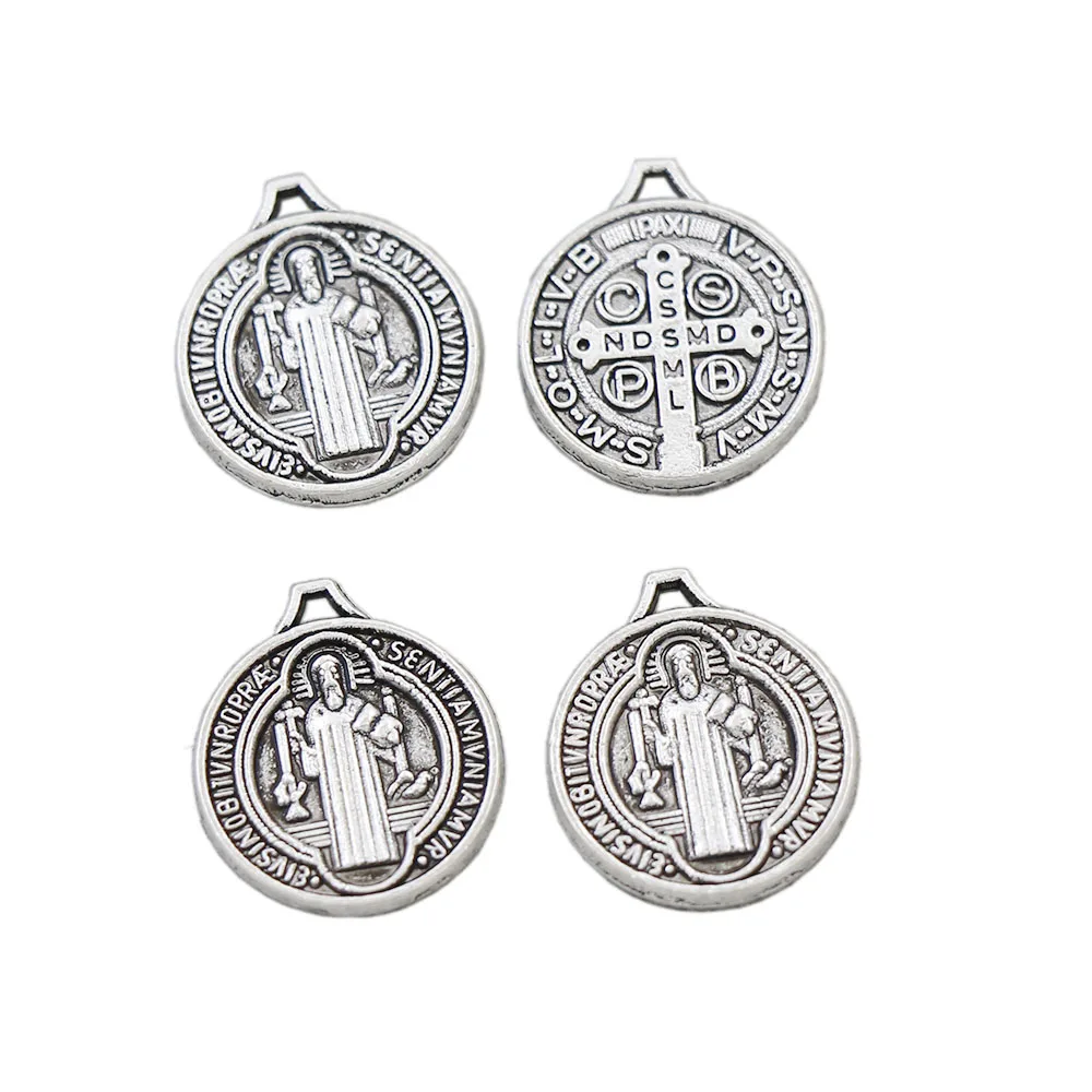 Saint Benedict Medal Cross Sentia Charms Pendants Fashion Jewelry L504 20pcs 13.2x15mm Zinc Alloy Tibetan Silver