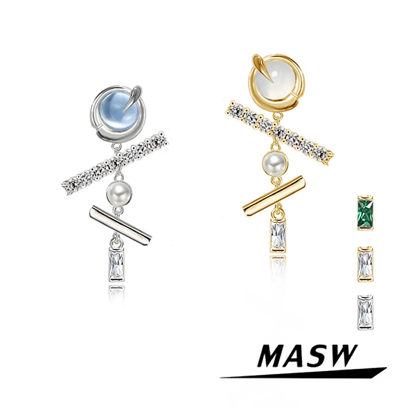 MASW Original Design 2024 Spring Summer Luxury Style High Quality Glass Symmetrical Dangle Earrings For Women Girl Jewelry