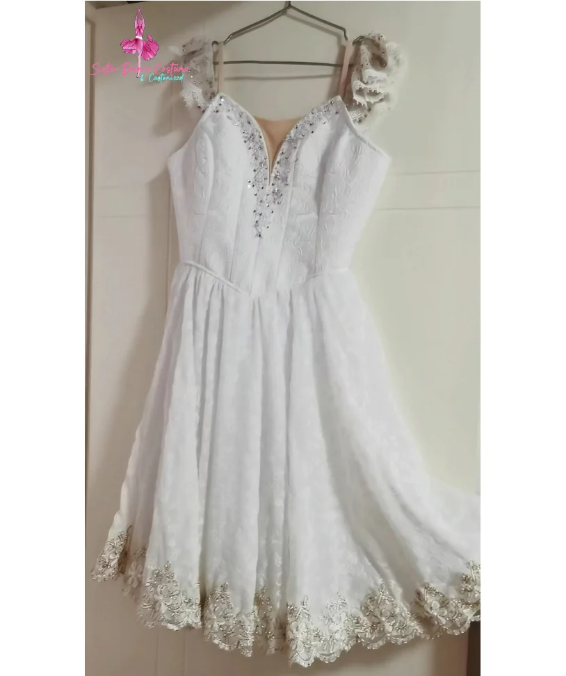 

High-end custom Gebelia tutu performance competition dress White professional long dress women's performance dress