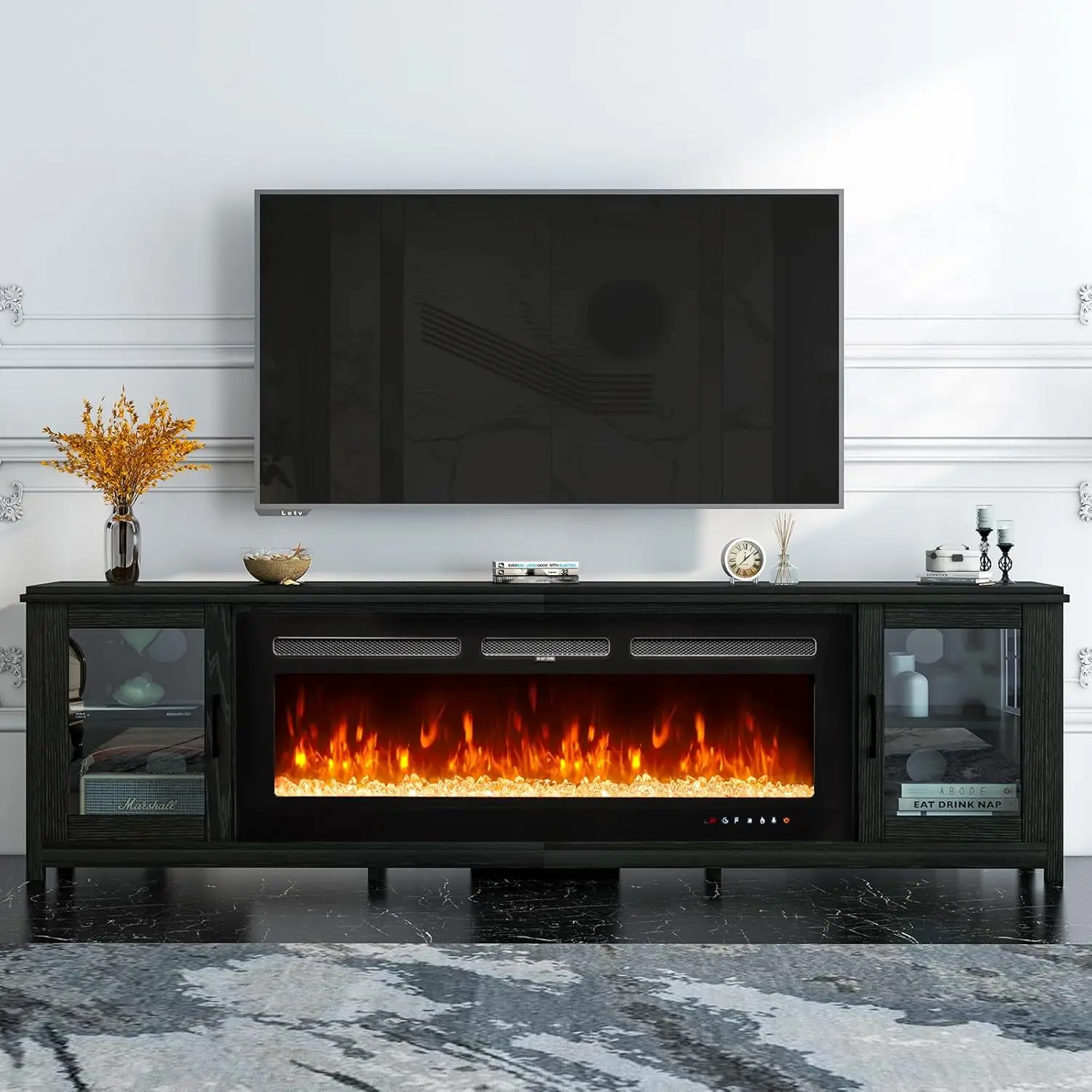 

TV Stand with 50" Fireplace,80" Modern Fireplace Entertainment Center,TV Console Cabinet for TVs Up to 90", Black