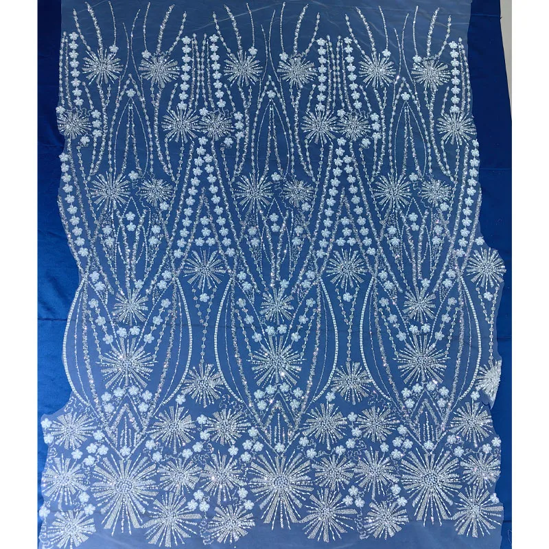 New High-end Sequins Embroidered Beads Diamond Wedding Dress Children's Handmade DIY Clothing Lace Fabric