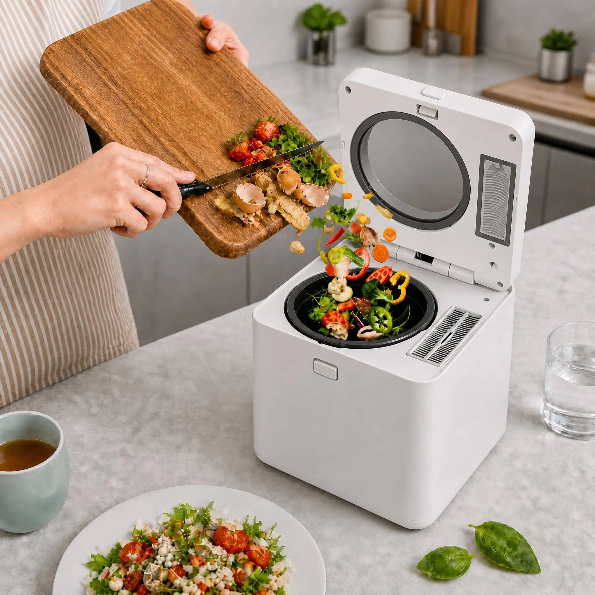 Electric Stainless Steel 2.5L  Batch Kitchen Composter Odor-Free Countertop Food Waste Disposer Auto Clean Recycling DC