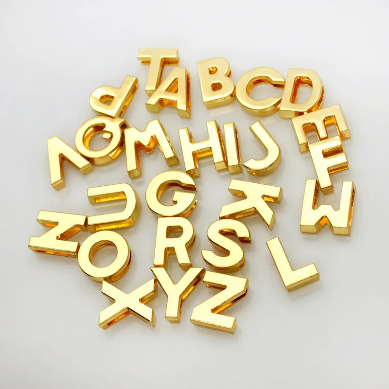 50PC/lot Hole 8MM 10mm Plain Slide Letter Golden A-Z Alphabet Slide Charms Fit For diy Keychains Pet Collar bracelet making