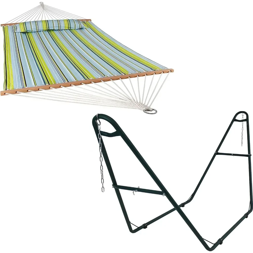 

Blue and Green 450-Pound Capacity Quilted Fabric Two-Person Spreader Bar Hammock and 550-Pound Capacity Universal Multi-Use