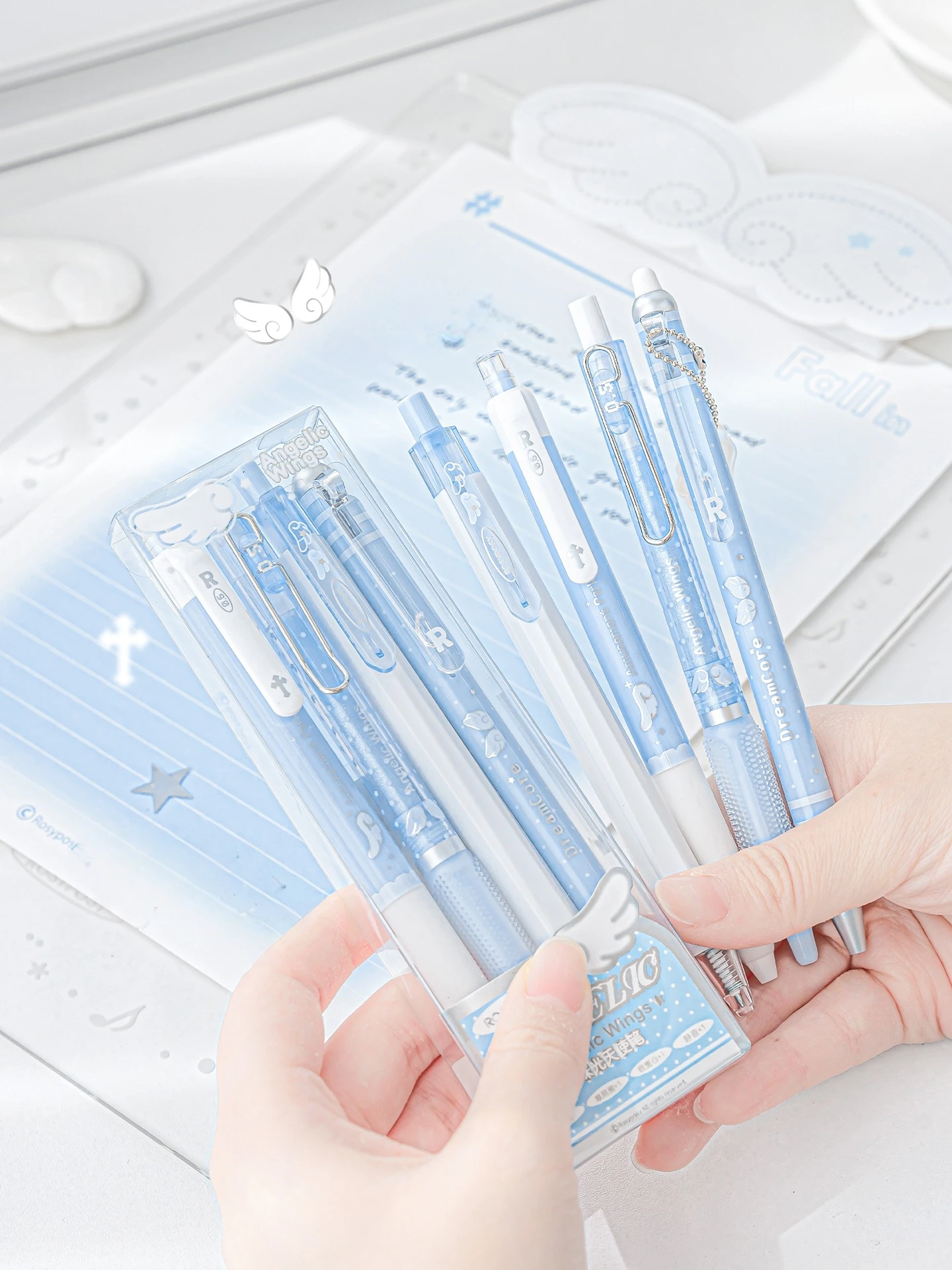 Angelic Series Pearl Angel Wings Gelstifte, süßer Engel, 4er-Pack, sanft schreibende 0,5-mm-Kugelschreiber, Tintenroller, schwarze Tinte, A3138 – Detail 10