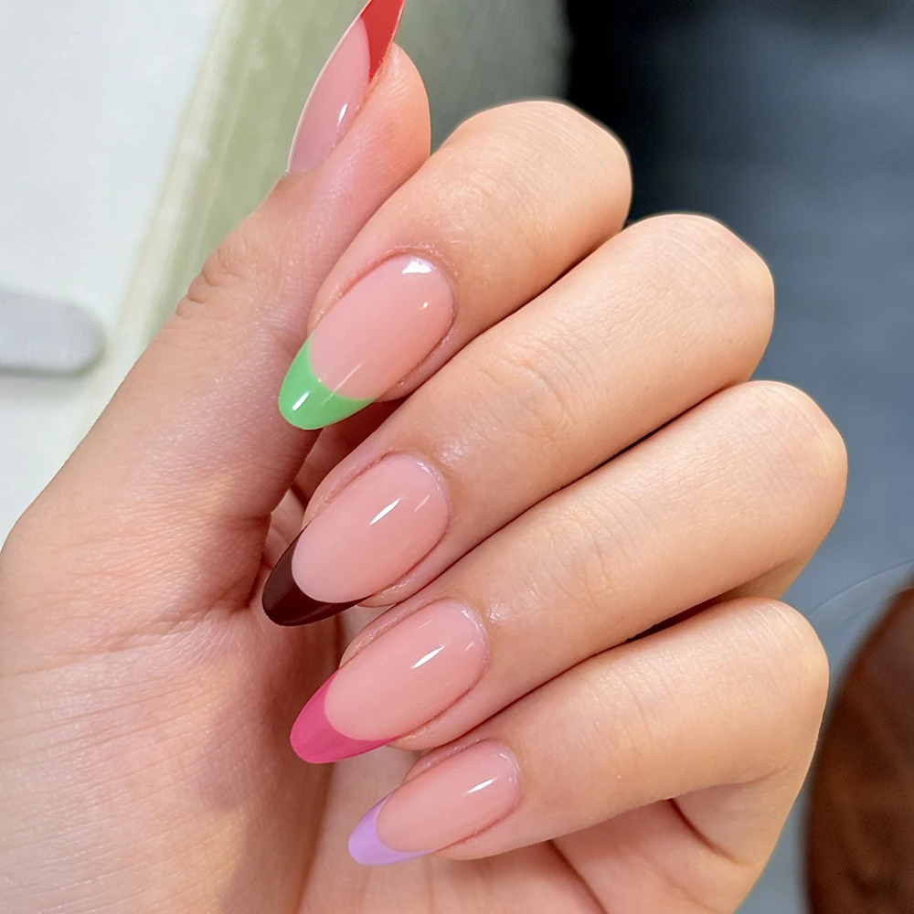 

144Pcs Colorful Medium Almond Fake Nails Wearable French Press on Nails Full Cover False Nail Tips DIY Manicure Extension