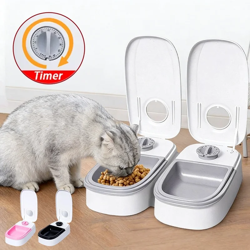 

Large Capacity Automatic Pet Feeder with Timer Quantitative Dry Wet Food Separation Double Bowl for Cats Dogs Short Travel Use