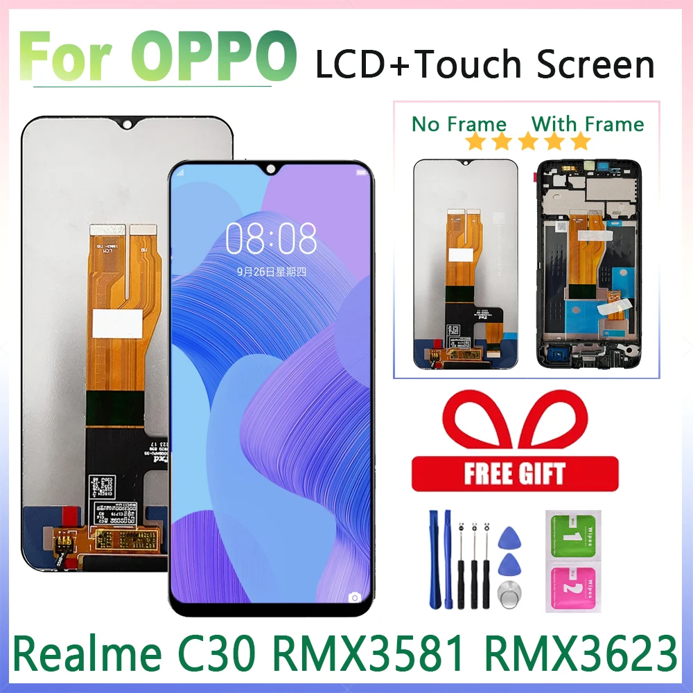 

6.5" Original For OPPO Realme C30 RMX3581, RMX3623 LCD Display Touch Screen With Frame For Realme C30 LCD Screen Replacement