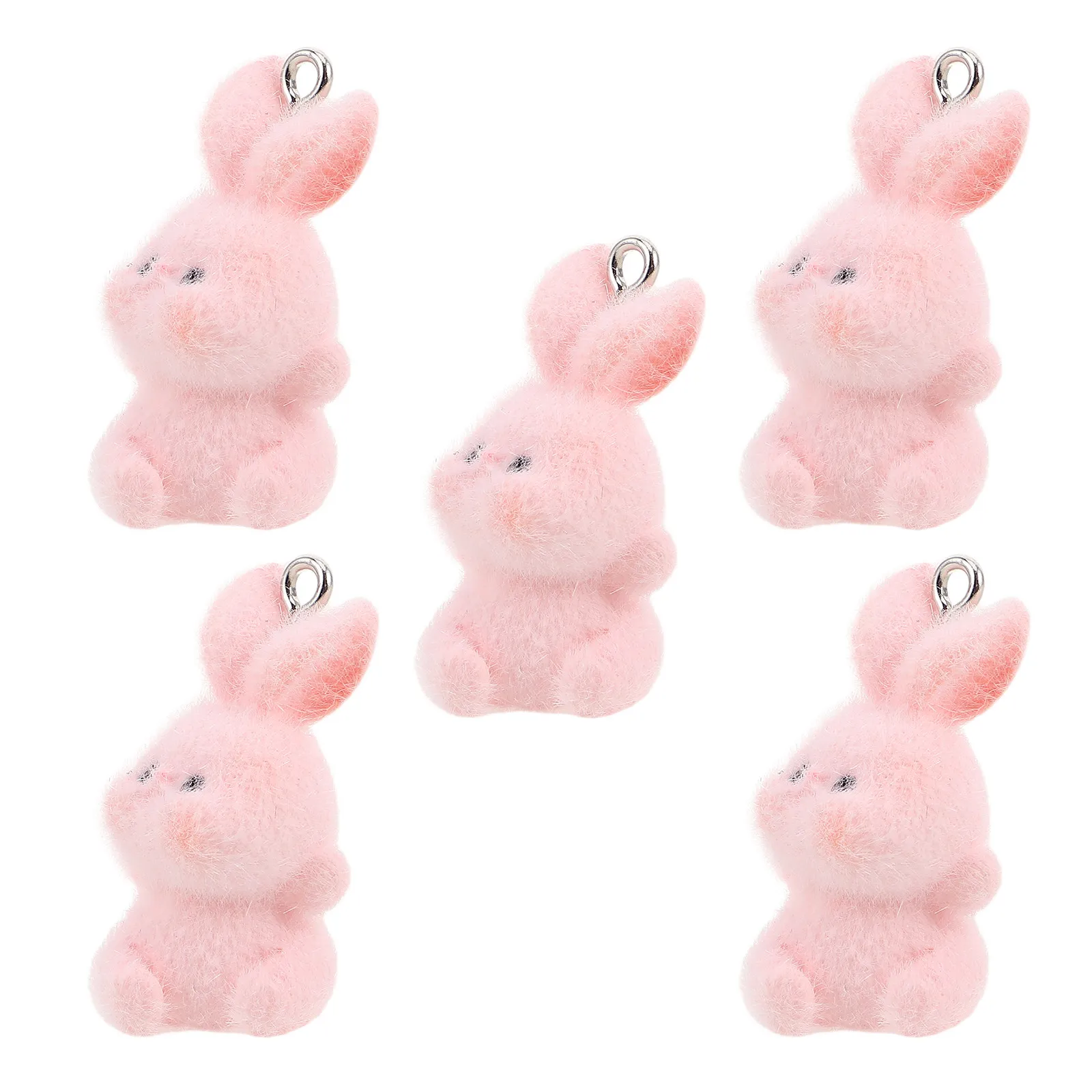 5Pcs Flocking Bunny Keychain Pendant For For Jewelry Making For Girls Handmade Cartoon Charms Phone