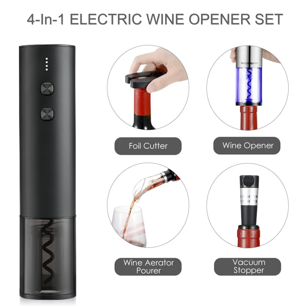 sacacorchos de vino a bateria kit tire bouchons de vin black matte wine opener