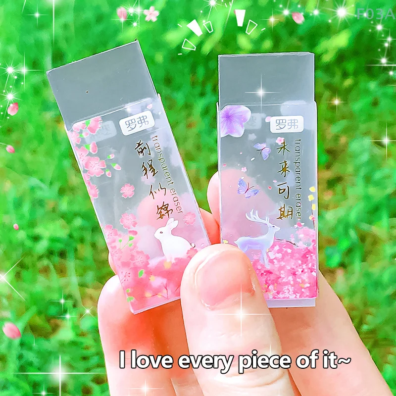 Creative Sweet Flower Rubber Transparent Erasers Kawaii Aesthetic Stationery Items Student Teacher Gift School Supplies For Kids