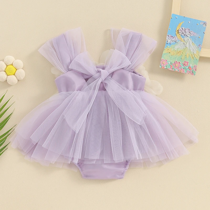 Toddler Baby Girls Tulle Romper Skirts Cute Summer Jumpsuits Dress Children Sleeveless 3D Flower Decor Bodysuits Outerwear