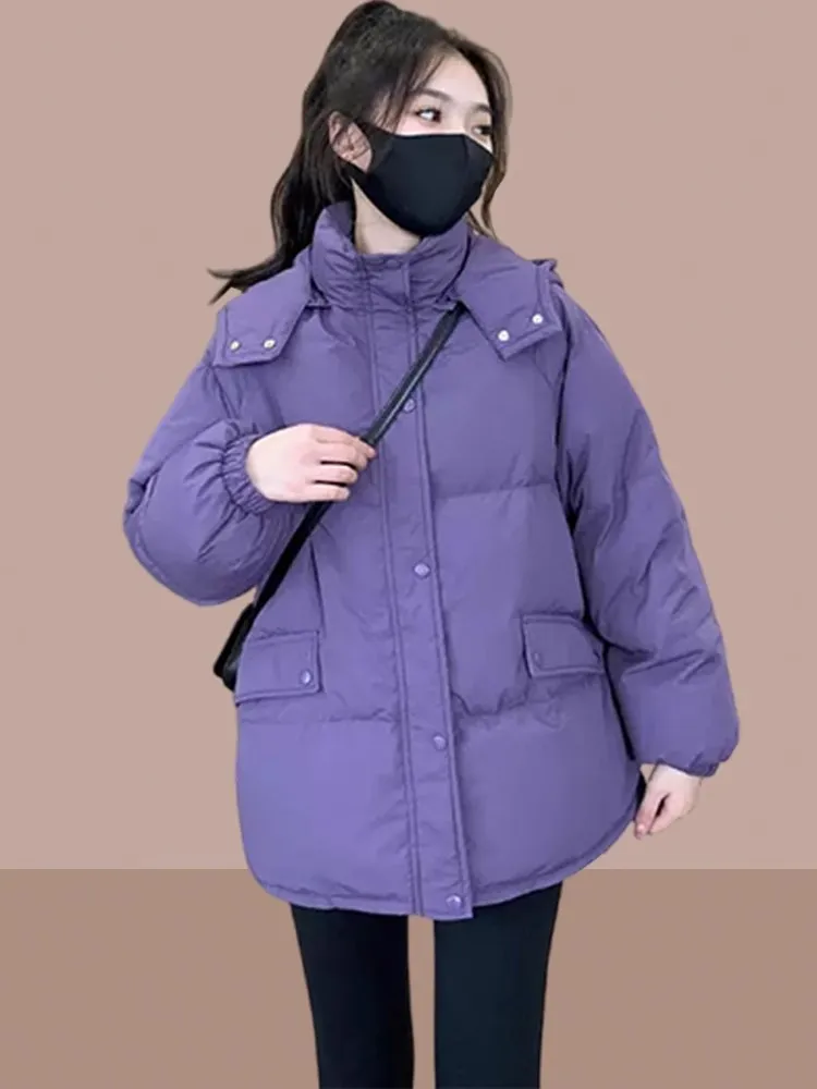 

Women's down Cotton Jaet Winter Thiened Loose Coat Hooded Warm Faionable Commute Sle Zipper Closure Long Sve Zipper