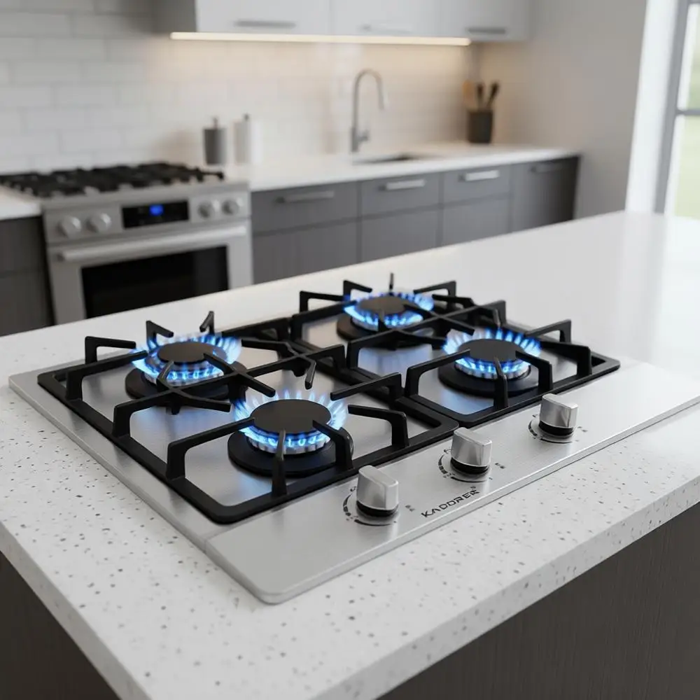 

12-inch Dual Burner Gas Cooktop with Thermuple Protection, Convertible NG/LP, Stainless Steel