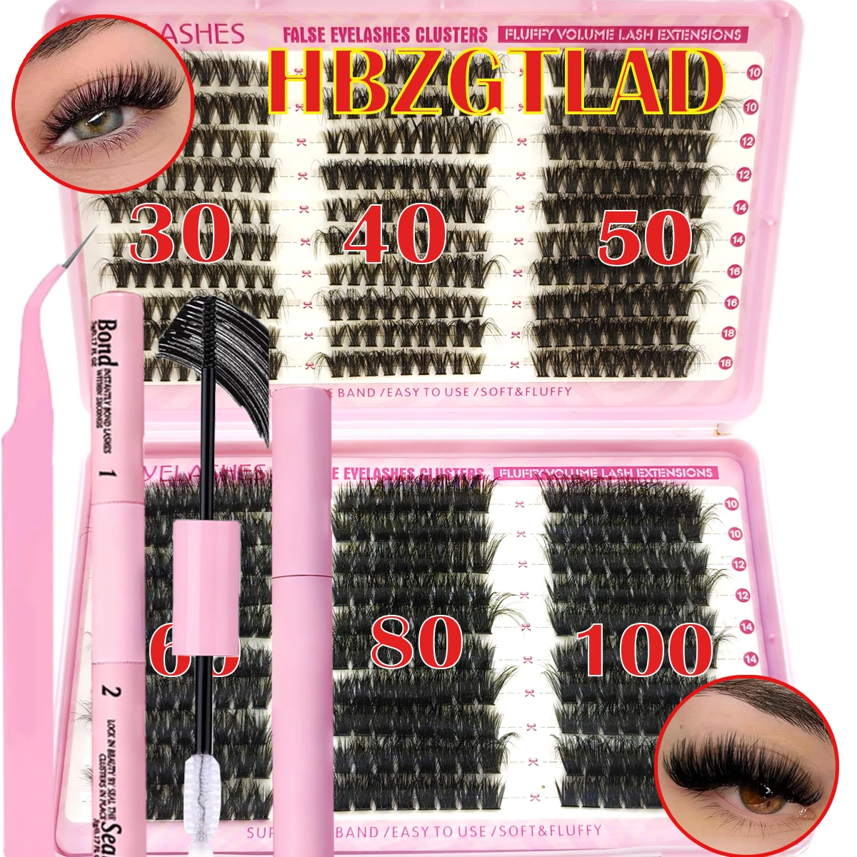HBZGTLAD 3D intelligente DIY60row30-100P persönliche Wimperncluster D-Locken-Wimpernverlängerung natürliches Wimpernbuch-Kleberset