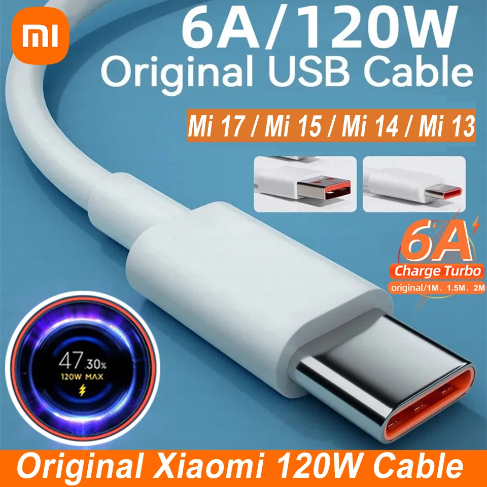 Original Xiaomi 120W USB Type C Cable Tipo 6A 67W Turbo Fast Charging For Mi 17 Pro Max 15 14 Ultra 13 Pro Redmi Note 15 Poco X6