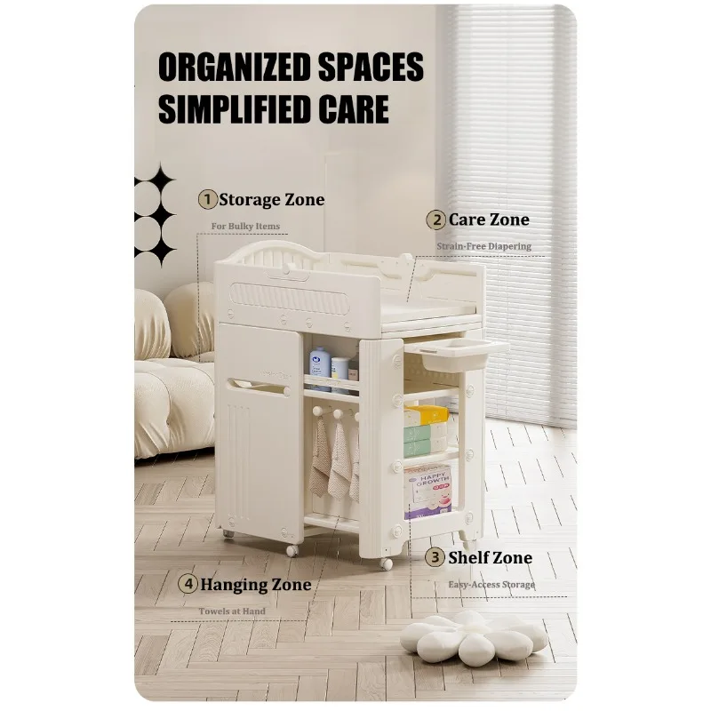 Multifunctional diaper changing table with adjustable lockers, suitable for babies and children, durable