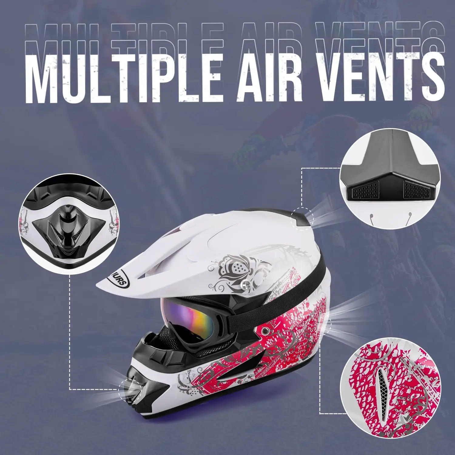 DOT Youth Dirt Bike Helmet for Boys Girls Ages 5-14 Four Wheeler Motocross BMX MX UTV Snowmobile Go Kart Racing Skateboard Baseb