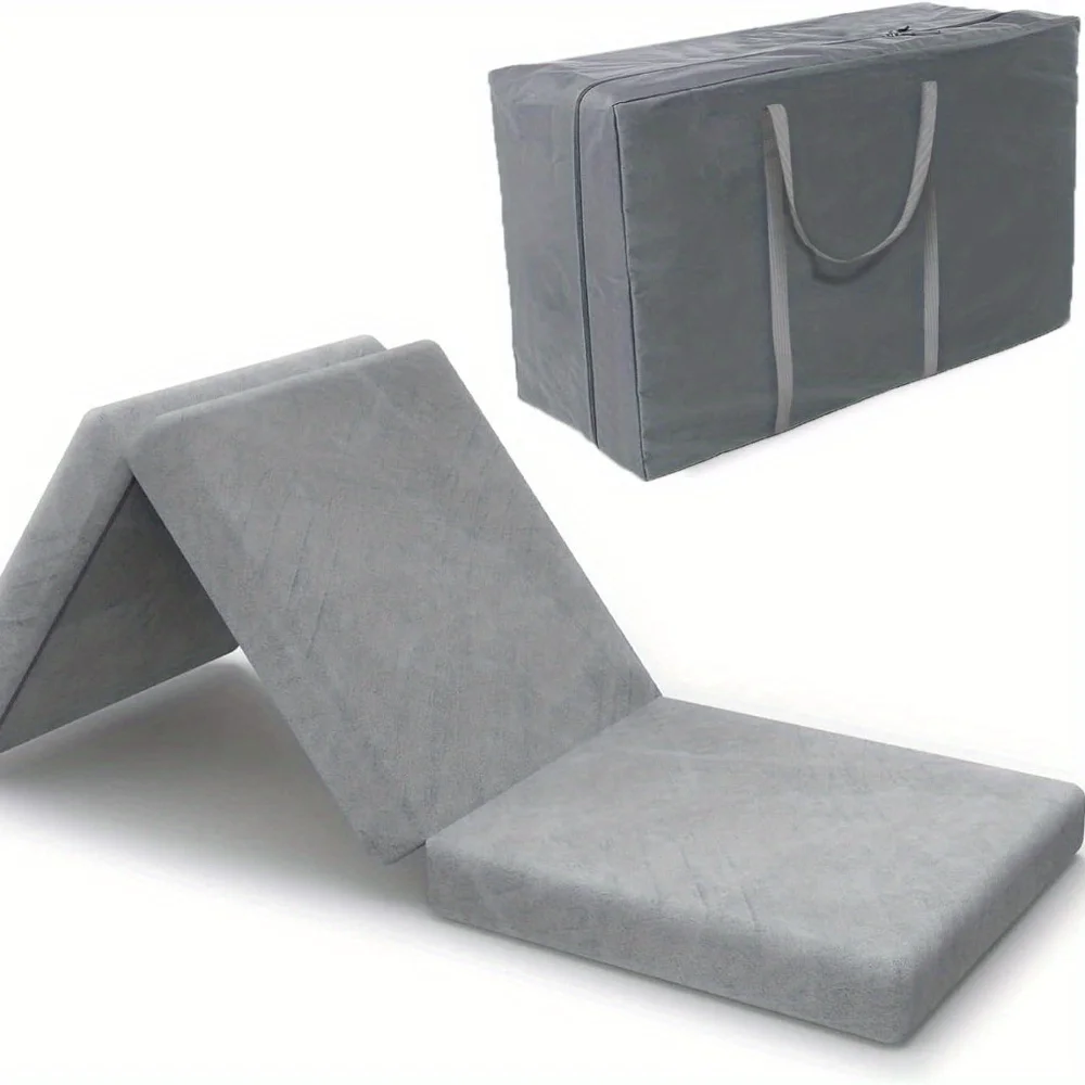 

Portable Folding Mattress,4-Inch Tri-Folding Mattress,Folding Mattress With Organizer,Removable And Machine,Gray
