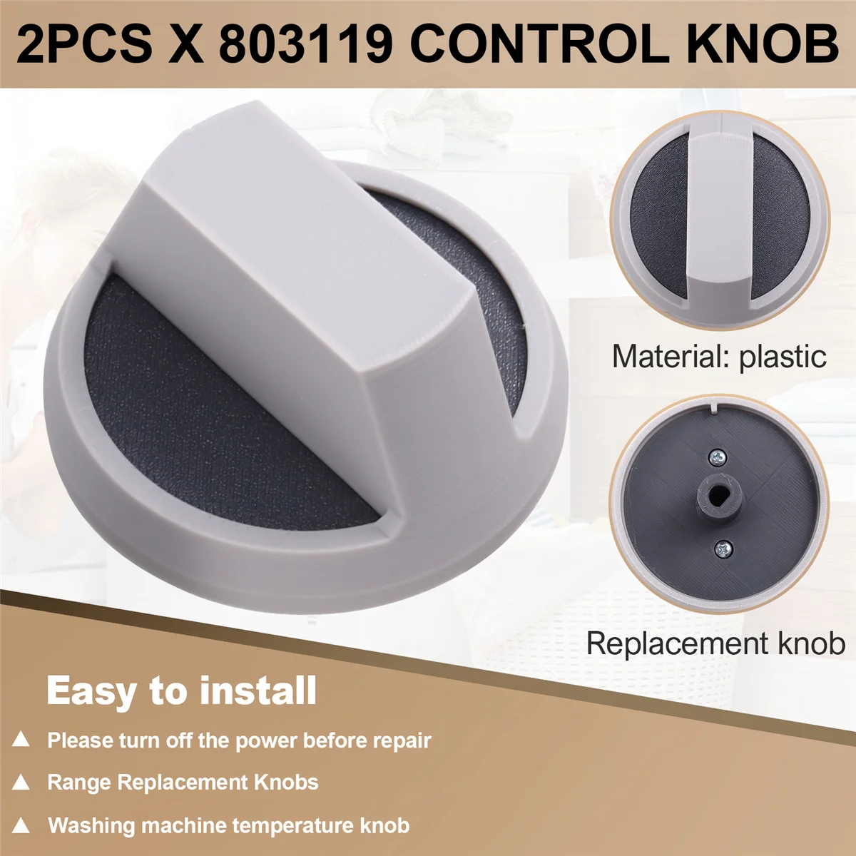 AA98 2pcs Laundry Systems 803119P Knob Assembly,Washing Machine Temperature Knob Replace AP5619372,2813209 ,803119