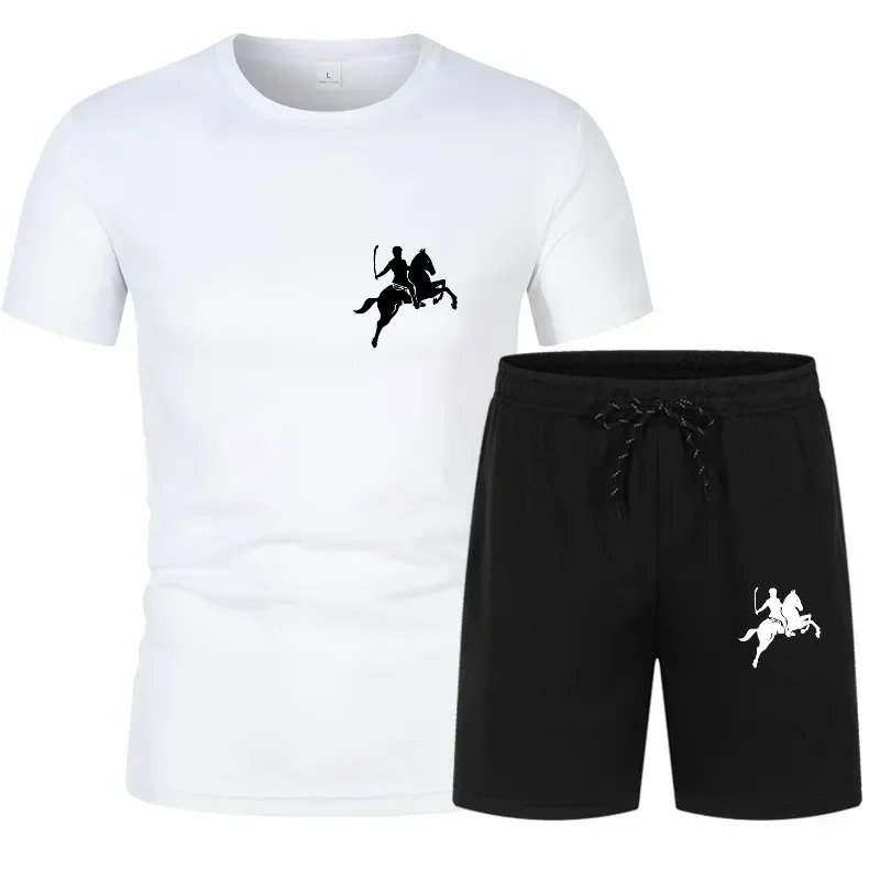 New fashion high-quality men's short-sleeved T-shirt + shorts two-piece jogging casual sportswear, breathable
