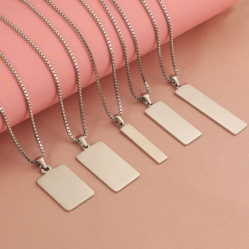 

10pcs Cross-Border Stainless Steel Three-Dimensional Rectangular Bar Geometric Necklace Engravable Jewelry Simple Versatile