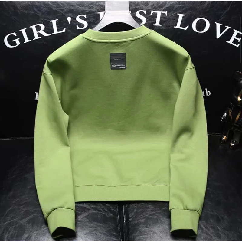 Spring Autumn Men's Trendy Simple Casual Print All Match Sweatshirt Y2K Streetwear Round Neck Long Sleeve Loose Pullover Hoodies