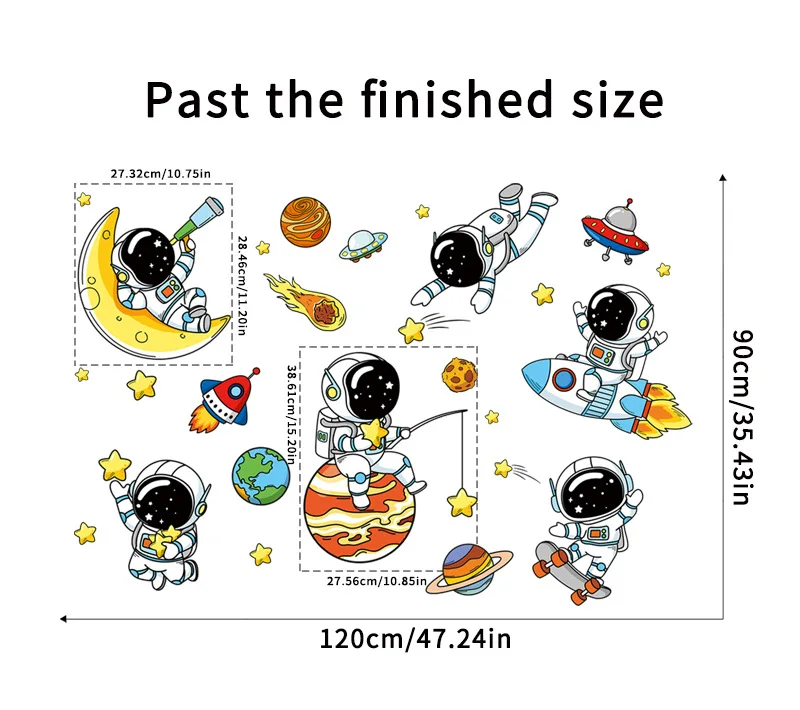 Cartoon Astronaut Wall Stickers For Kids Rooms Creative Outer Space Child Bedroom Self-adhesive Home Wall Decor Vinyl Sticker