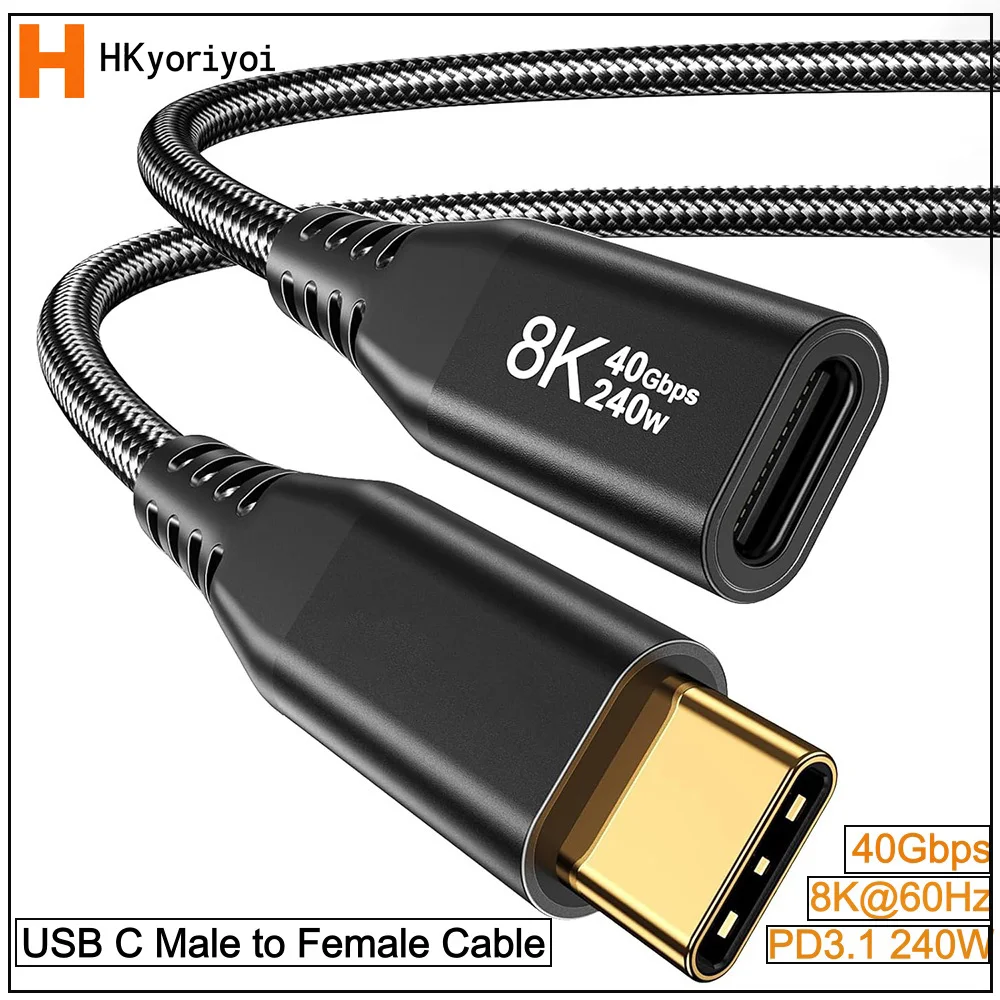USB4 Extension Cable Data 40Gbps Type-C 8K 5K 4K Display 240w PD3.1 Fast Charging Compatible With Thunderbolt 4/3