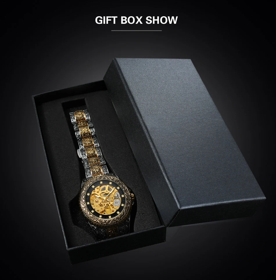 FORSINING ريترو موضة رجالي الهيكل العظمي التلقائي الساعات الميكانيكية كول حجر الراين فضي الفولاذ المقاوم للصدأ خمر نحت على مدار الساعة