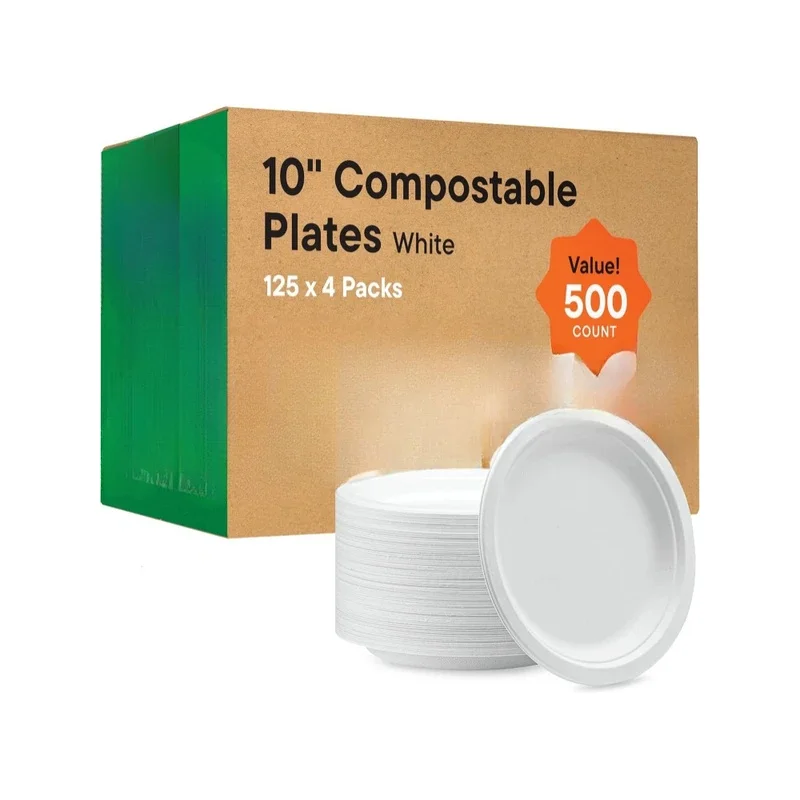 Compostable Heavy-Duty Paper Plates – Unbleached Natural White, Bulk Pack, Parties, Catering