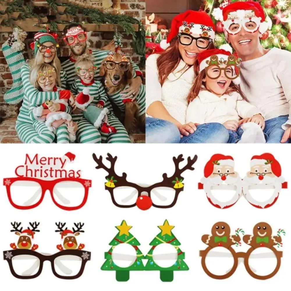 9pcs/set Cartoon Santa Claus Paper Glasses Santa Claus/Snowman/Christmas Tree Foldable Snowflake Elk Glasses Papper