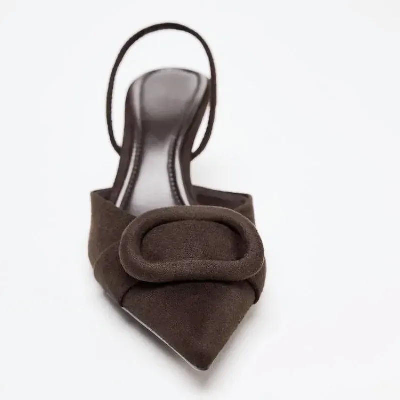 

Suede Elegant Pointed Toe Mules Women Pumps Brand Party Dress Shoes Square Buckle 2026 New Fashion Slingback High-heeled Sandals