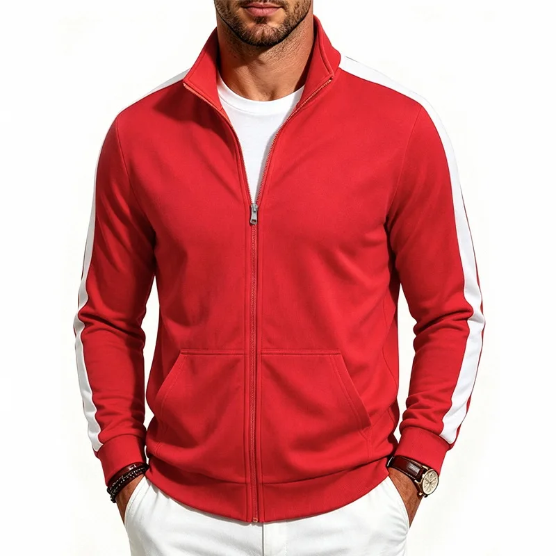 Men's Autumn Casual Jacket Loose Fit Stand Collar Zip Up Windbreaker Jacket Contrast Color Streetwear Coat Commuting Outerwear