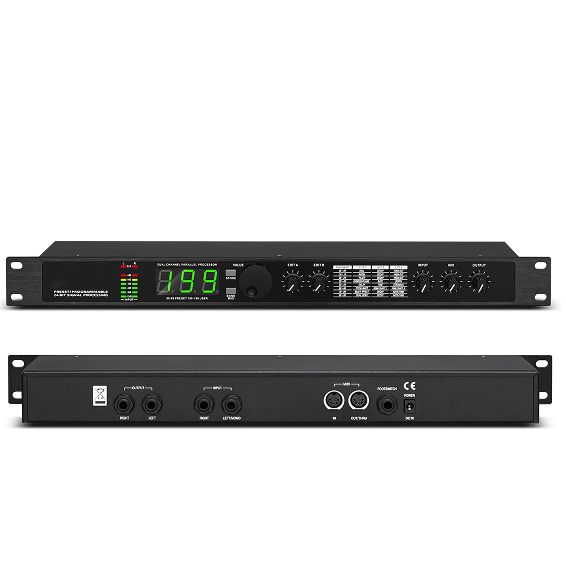 Professional 4II Digital Reverb Multi-Effect DSP Audio Processor 200 Programs Equalizer XLR Inputs/Outputs Metal for Vocal Use