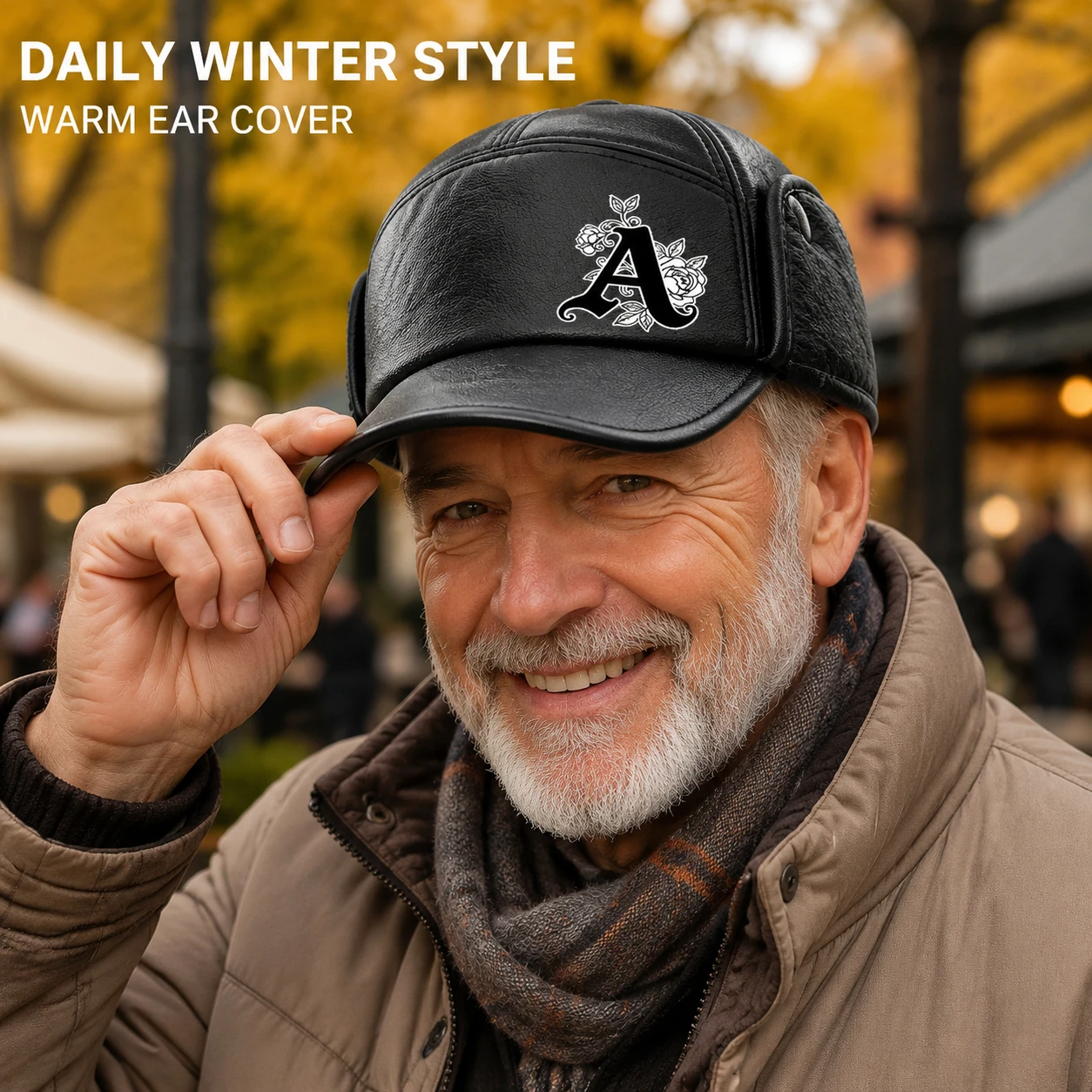 Men’s Winter Baseball Cap With Ear Flaps, Ear protection and Warmth, Warm Plush Lined Trapper Hat Windproof Daily Casual Cap