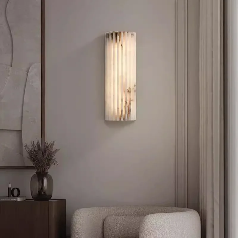 Art Deco Room Decoration Sconce Parlor Restaurant Hotel Bathroom Stone Lighting Creative Real Marble LED Home Decor Wall Lamp