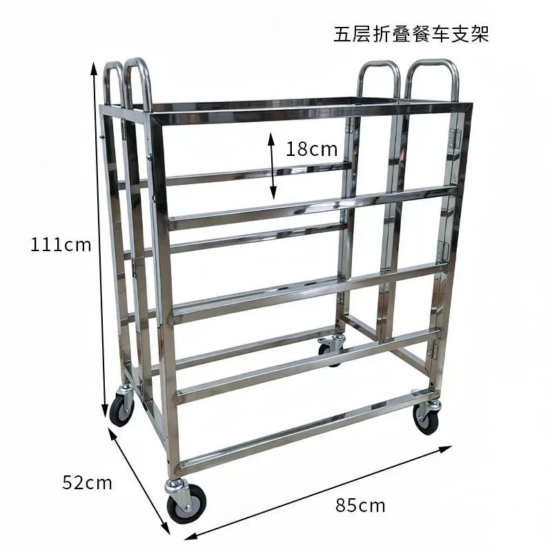 Stainless Steel 5 Layer Folding Vegetable Cart Portable Kitchen Trolley Hotel Dining Tray Service Wagon Stall Shelf