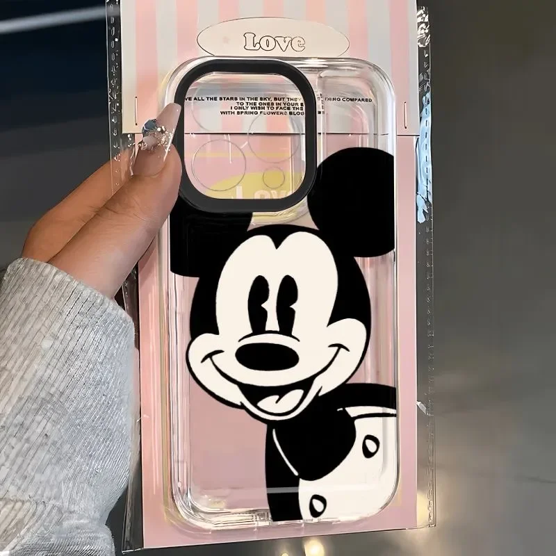 Disney Mickey Minnie Mouse Black Bow Kawaii Phone Case For iPhone 16 14 12 13 11 15 Pro Max XR XS MAX 7 8Plus Y2K Cute Cover