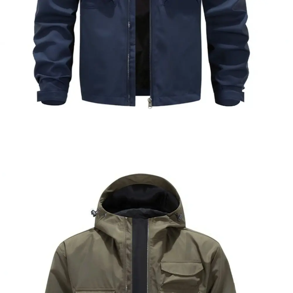 Mens Spring Autumn Casual Jacket Loose Hooded Windbreaker Streetwear Multi Pocket Tactical Cargo Coat Male Outerwear