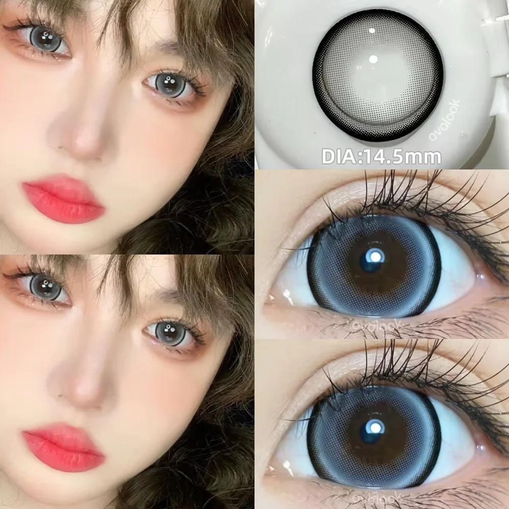 OVOLOOK-10 Colors Colored Contact Lenses for Eyes with Diopters Prescription Lenses for Myopia Natural Big Diameter Lens 1 Pair