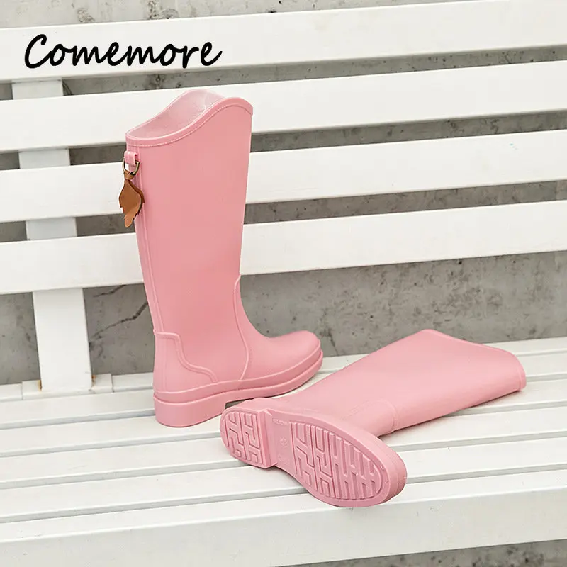 Comemore New In Women's Fashion Rain Shoe Ladies Outside Wear Water Shoes High Rainboots Waterproof Rubber Shoes Autumn Galoshes