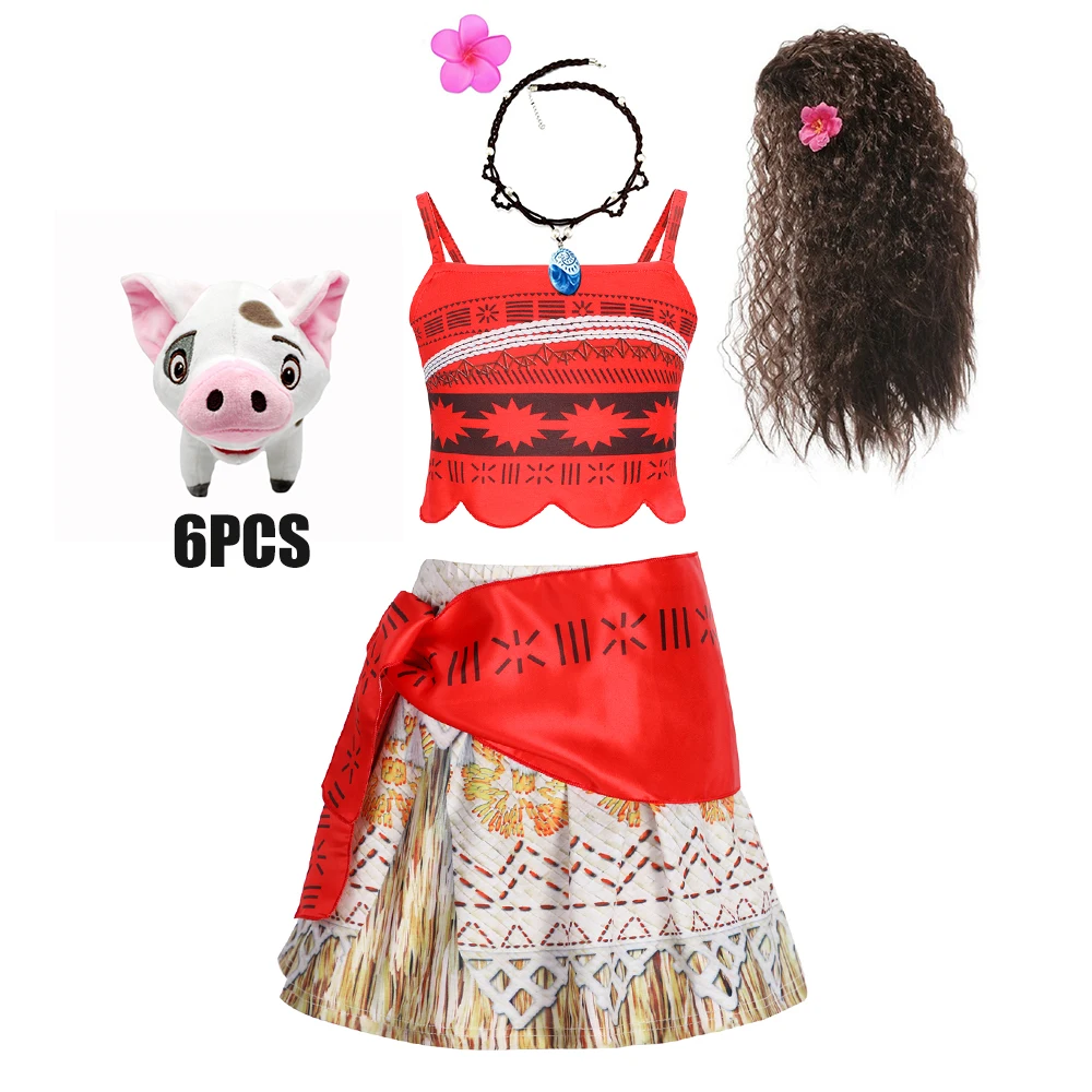 2PCS Set Moana Costume for Kids Coslay Full Printing Summer Holiday Top+Dress with Sash Fancy Birthday Party Halloween Vestidos