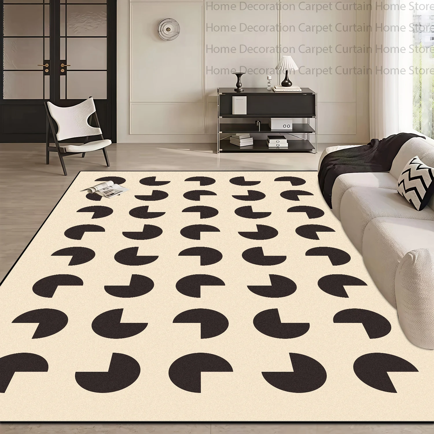 Nordic Semi Circle Geometric Minimalist Abstract Short Velvet Carpet Living Room Modern Large Rug Non-slip Washable Bedroom Mats