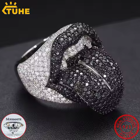 TUHE High Quality Unisex Rings Iced Out Mouth Rings S925 Silver VVS1 Moissanite Ring For Men Women Hip Hop Jewelry Gift